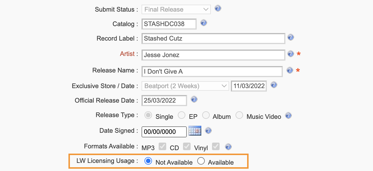Can I stop tracks from a release being licensed to LW Recordings