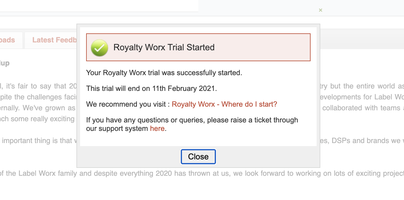 How to enable a RoyaltyWorx trial on your account LabelWorx Support