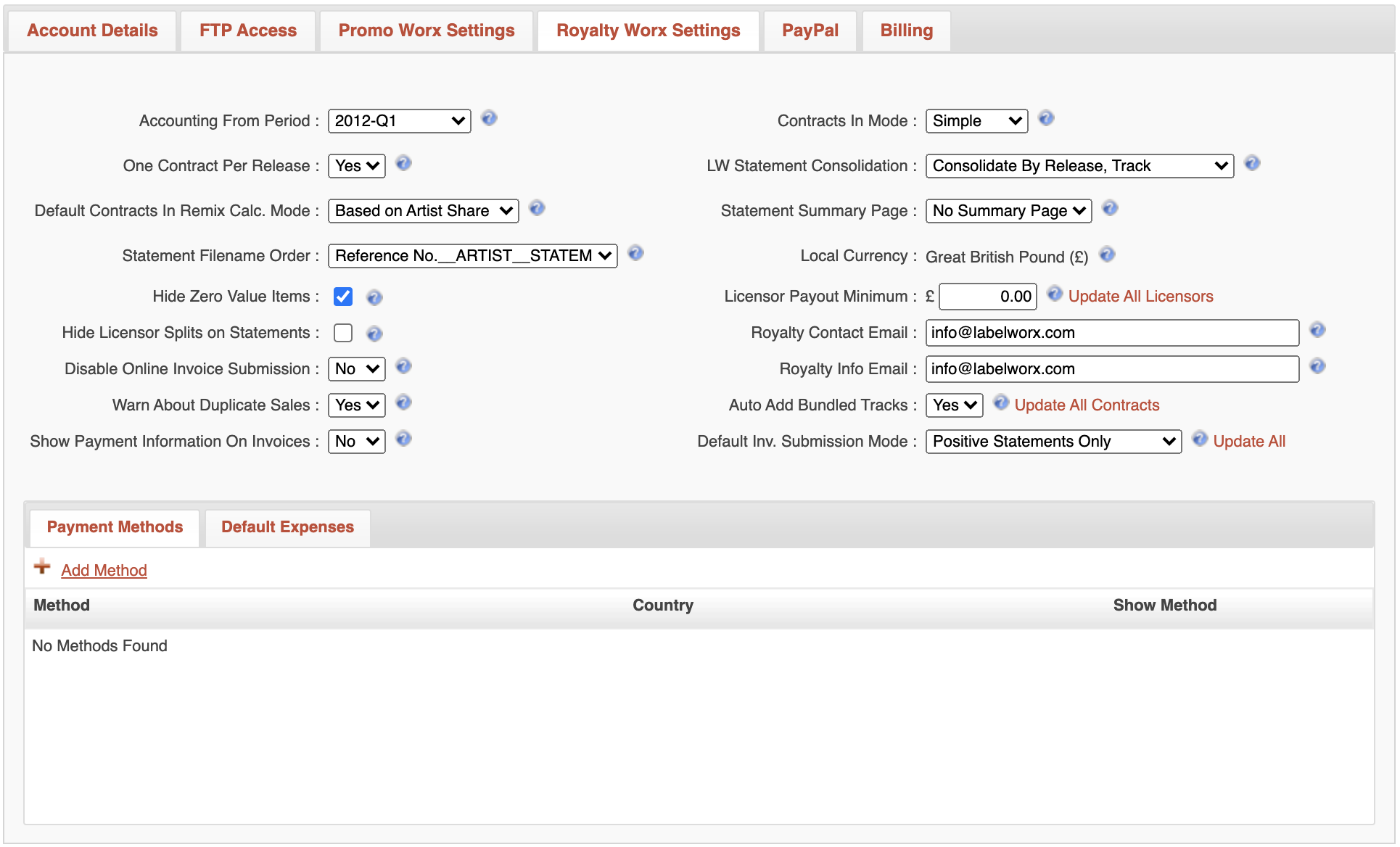 Setting Up Payment Methods in RoyaltyWorx LabelWorx Support